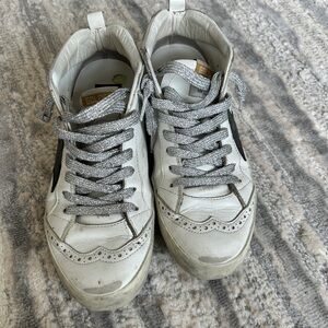 Golden Goose White Sneakers with Silver Laces
